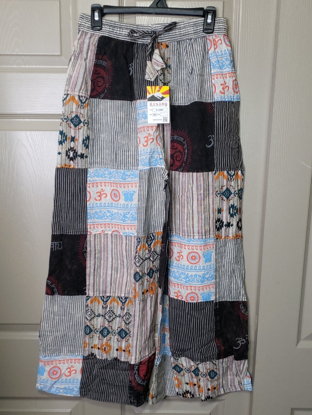 NWT Rising Cotton High Rise Bohemian Wide Leg Patchwork Pants Size XL